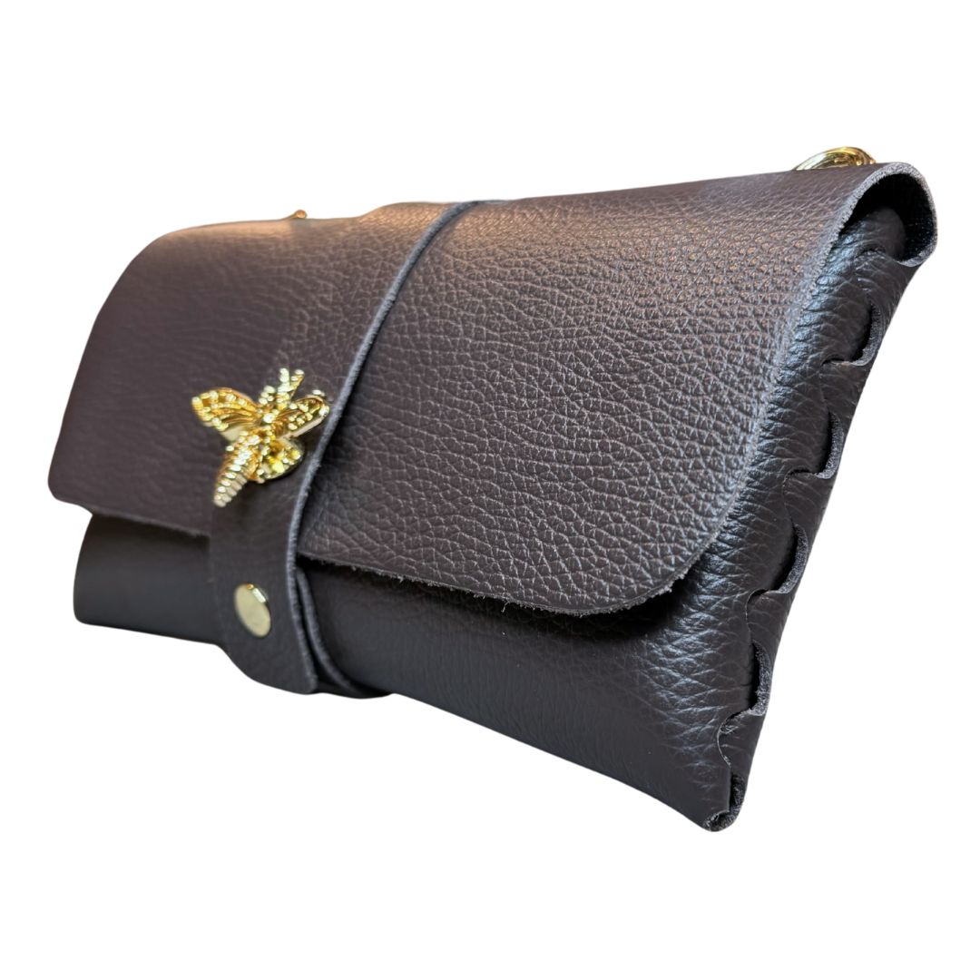 Pochette Donna Ape Con Tracolla Oro e Inserti Oro in Vera Pelle Made in Italy