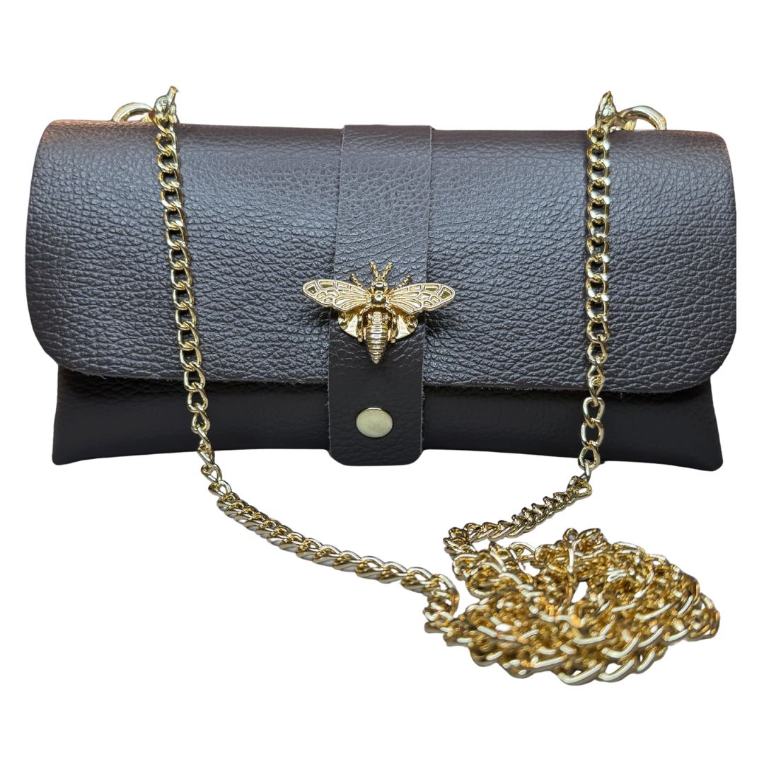 Pochette Donna Ape Con Tracolla Oro e Inserti Oro in Vera Pelle Made in Italy