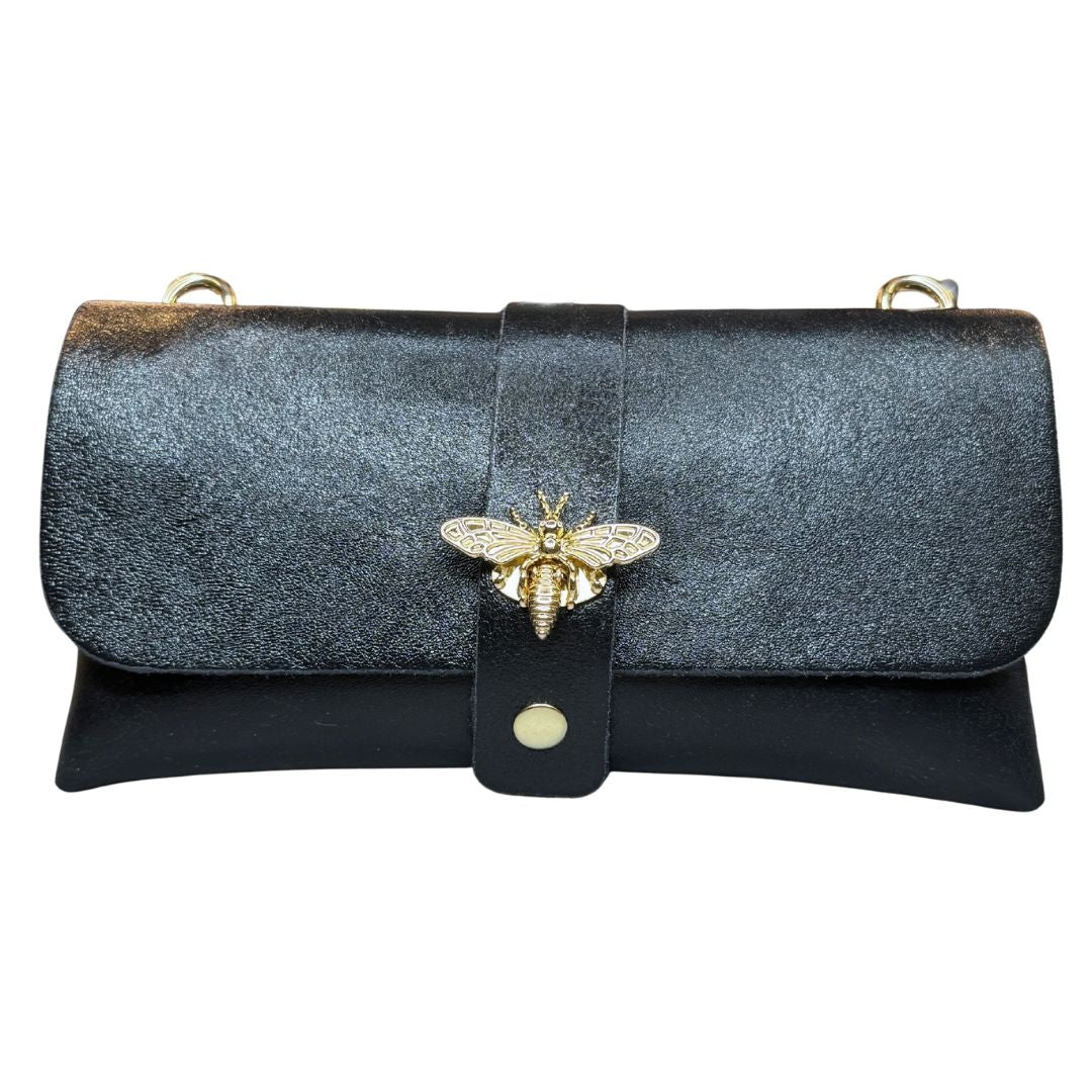 Pochette Donna Ape Con Tracolla Oro e Inserti Oro in Vera Pelle Made in Italy