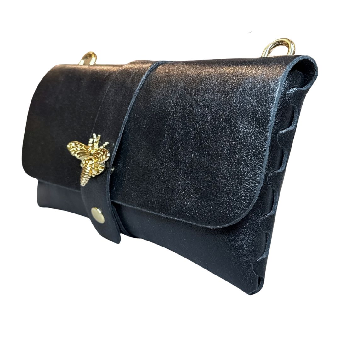Pochette Donna Ape Con Tracolla Oro e Inserti Oro in Vera Pelle Made in Italy