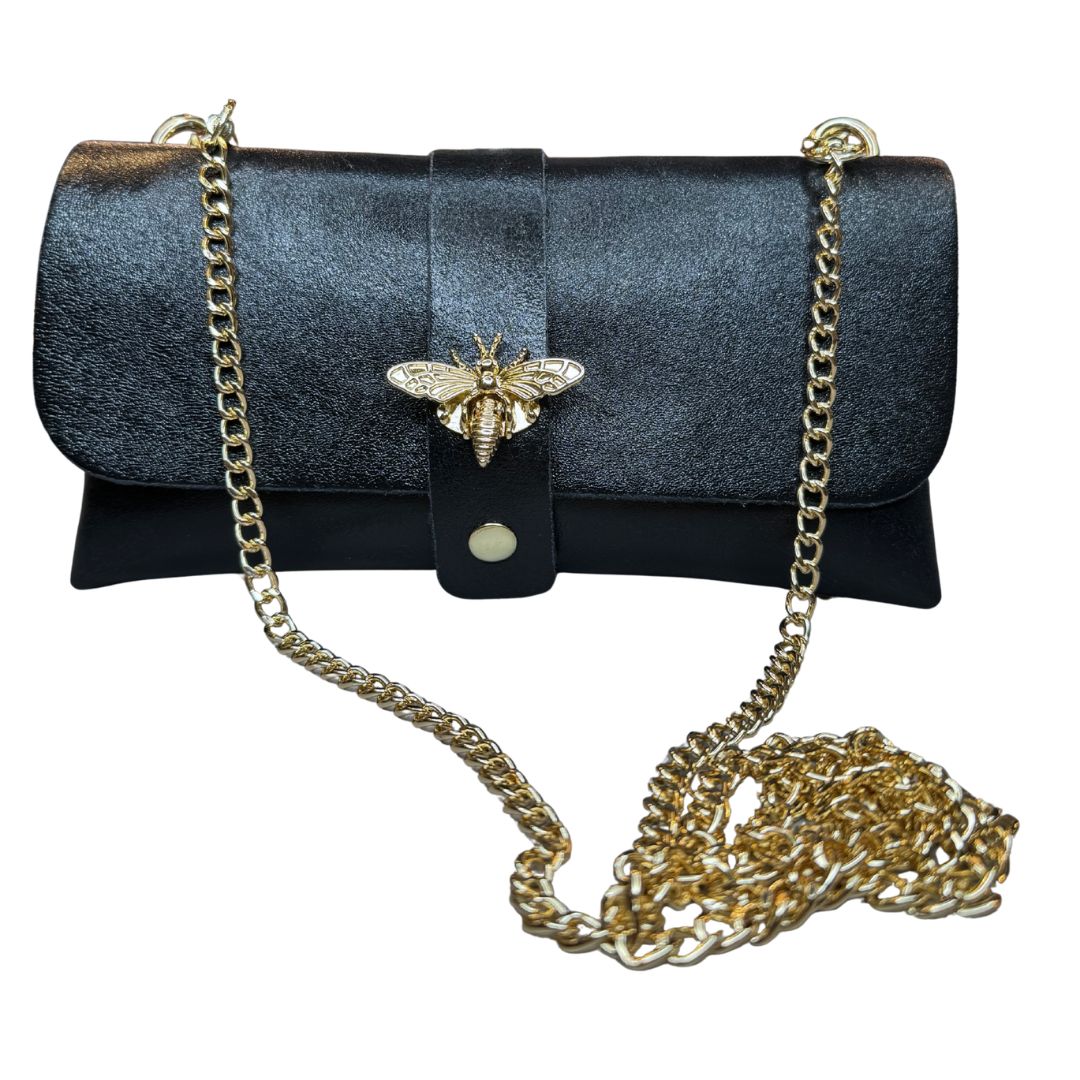 Pochette Donna Ape Con Tracolla Oro e Inserti Oro in Vera Pelle Made in Italy