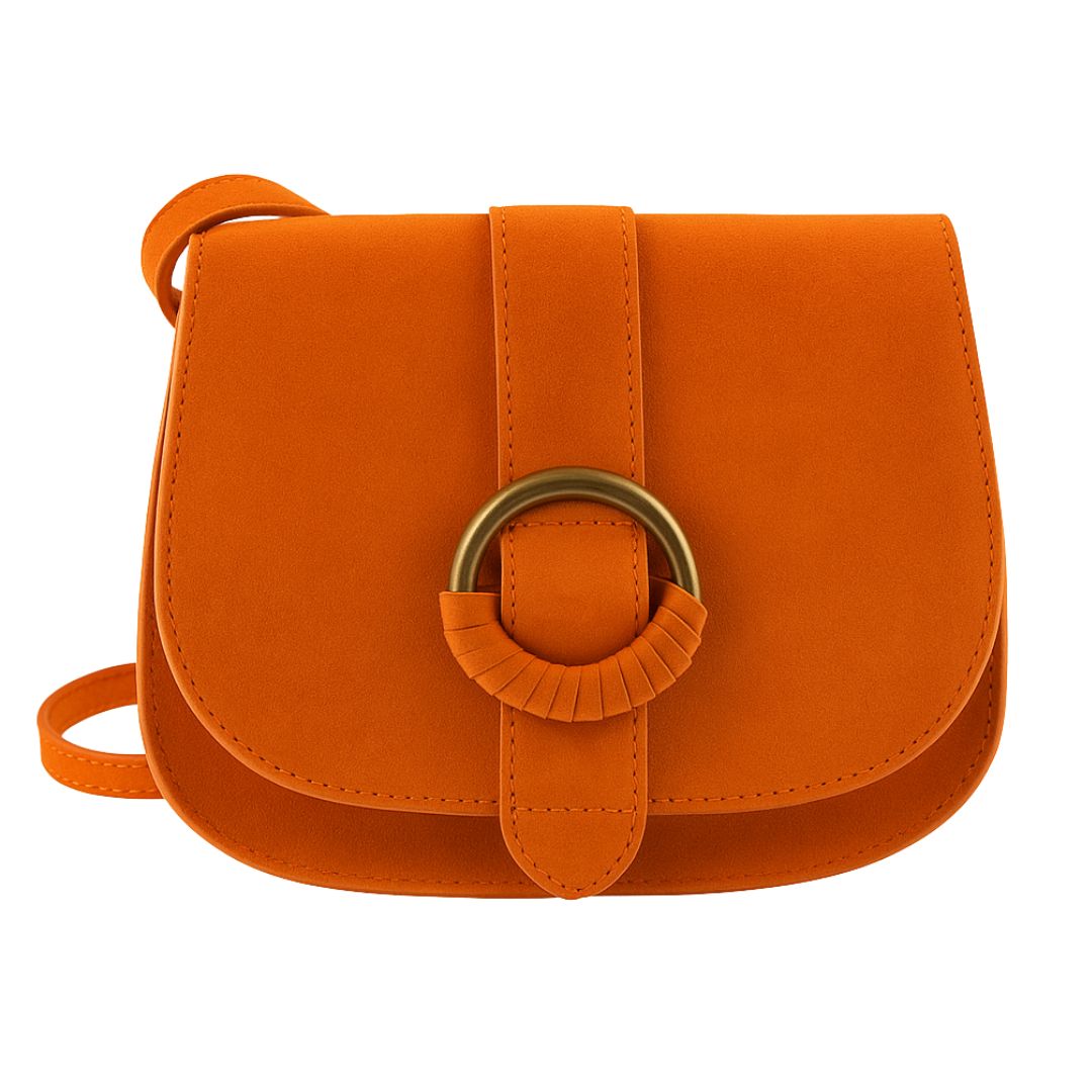Borsa Boho Chic in vera pelle scamosciata con patta frontale e fibbia decorativa