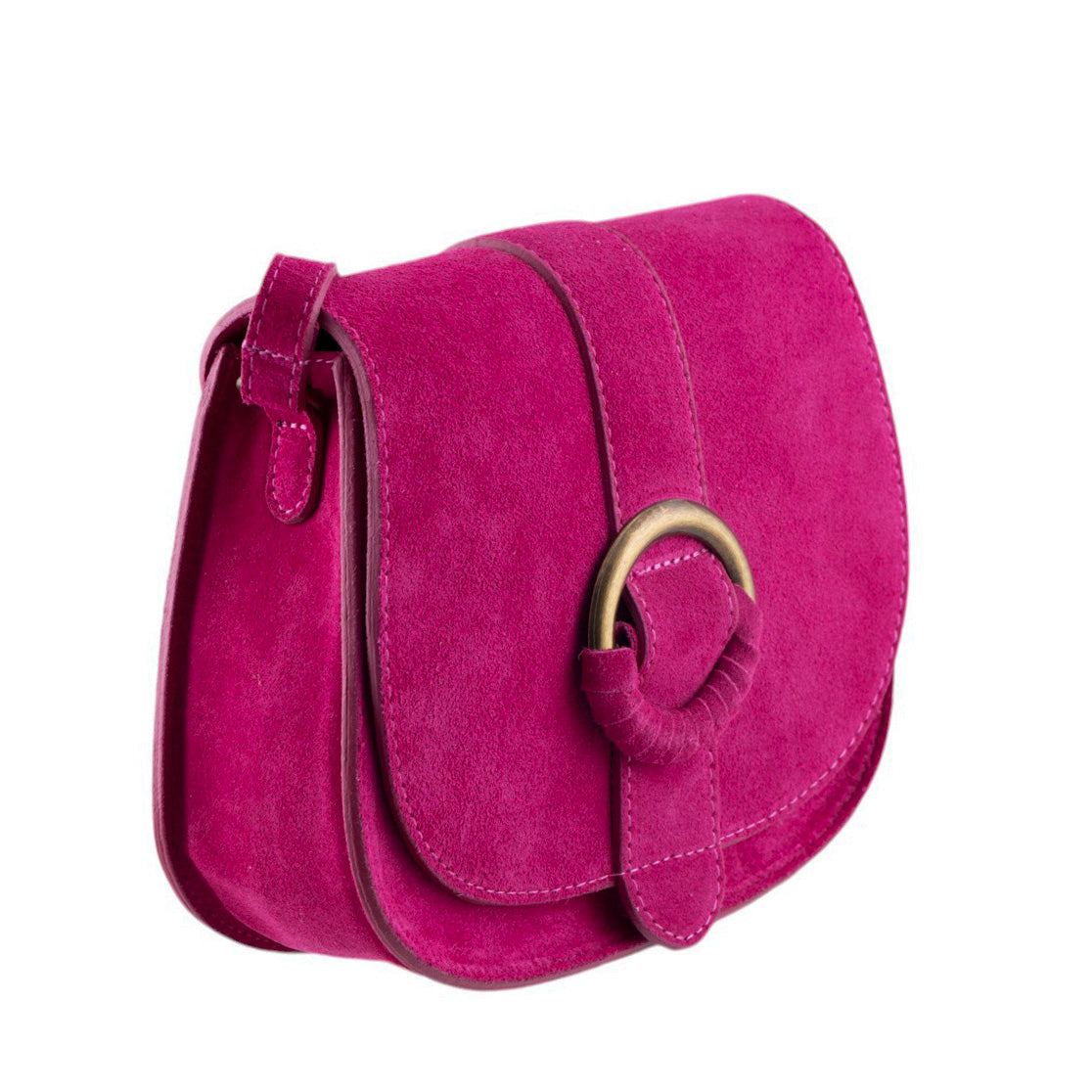 Borsa Boho Chic in vera pelle scamosciata con patta frontale e fibbia decorativa