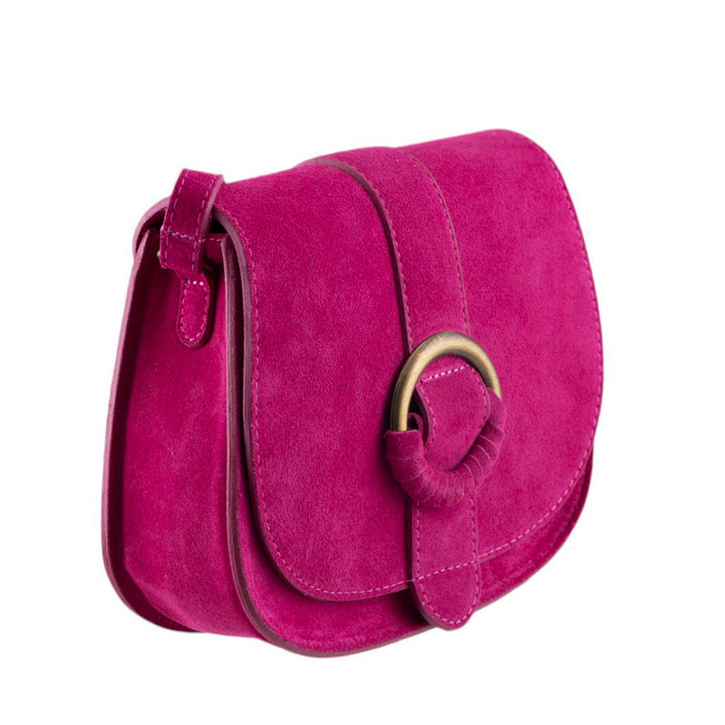 Borsa Boho Chic in vera pelle scamosciata con patta frontale e fibbia decorativa