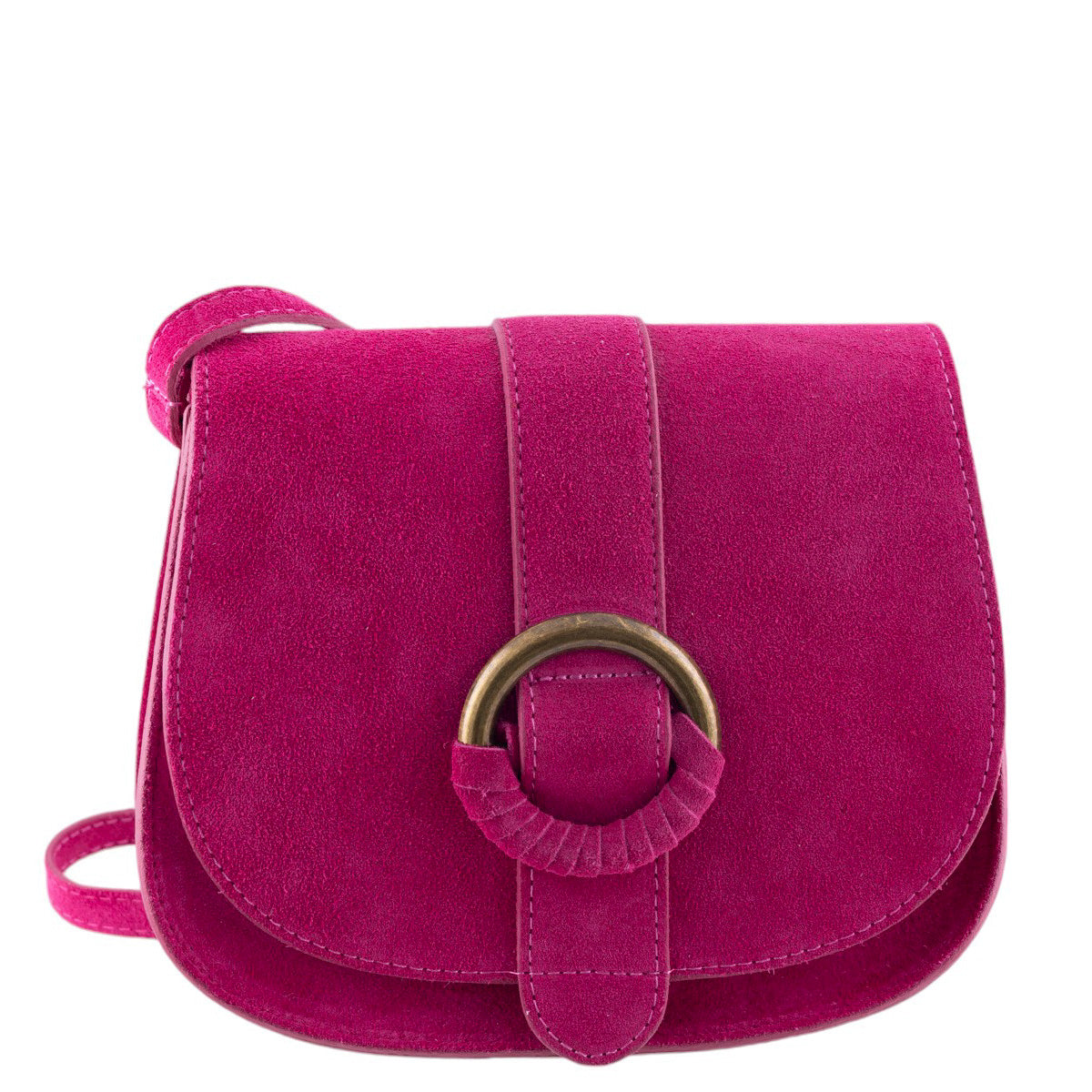 Borsa Boho Chic in vera pelle scamosciata con patta frontale e fibbia decorativa