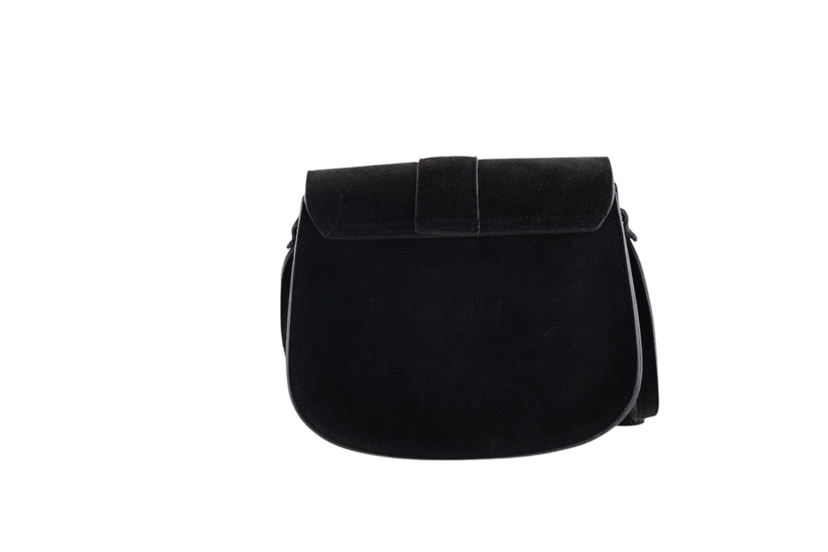 Borsa Boho Chic in vera pelle scamosciata con patta frontale e fibbia decorativa