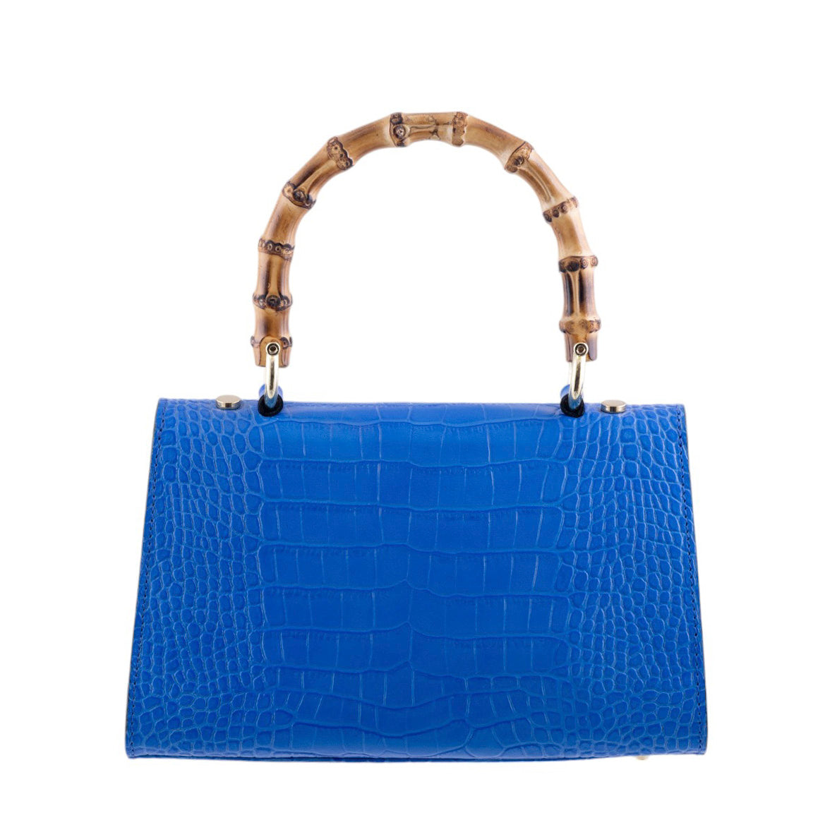 Borsa a Mano Elegante in Pelle Effetto Coccodrillo con Manico in Bamboo