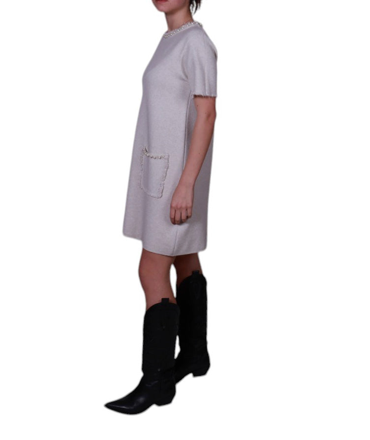 Abito donna midi manica corta e tasche con perline