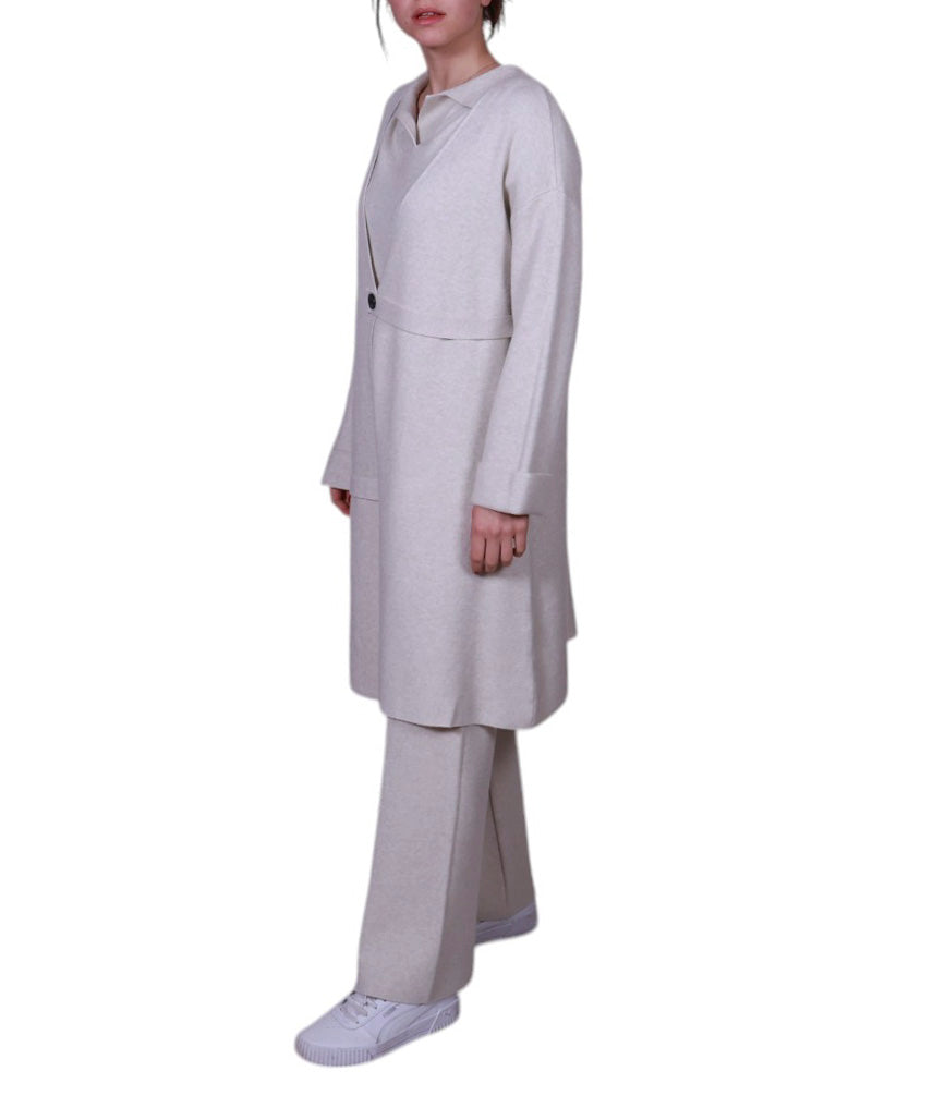 Cappottino donna in maglia lungo con bottone e scollo a v Made in Italy