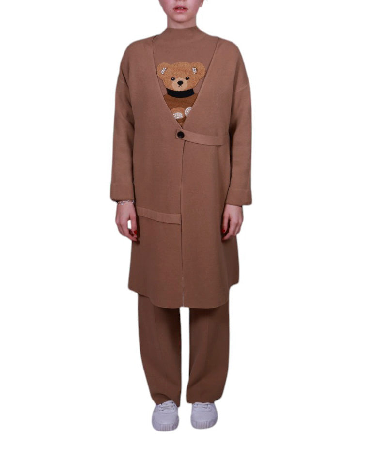Cappottino donna in maglia lungo con bottone e scollo a v Made in Italy