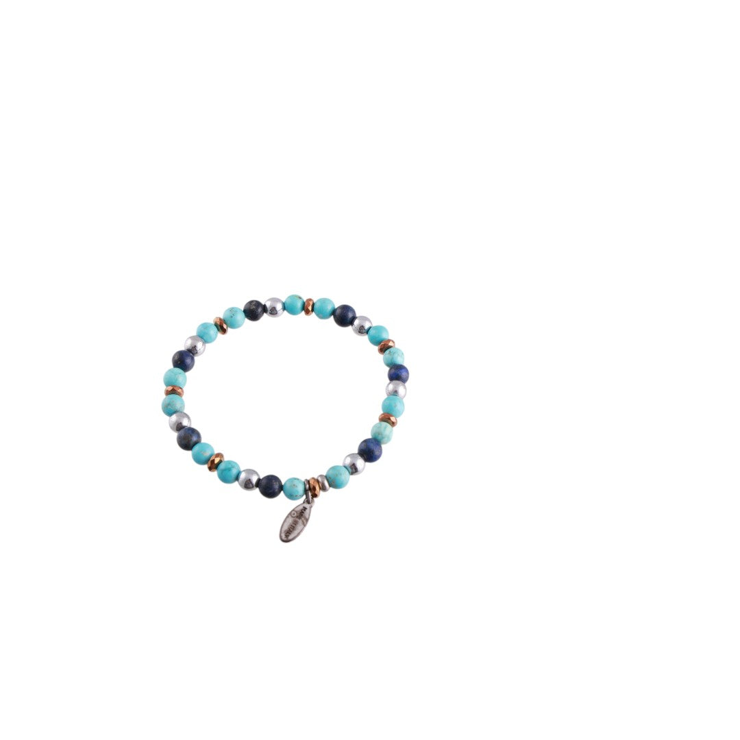 Bracciale donna con pietre naturali turchese, lapislazzuli ed ematite elastico