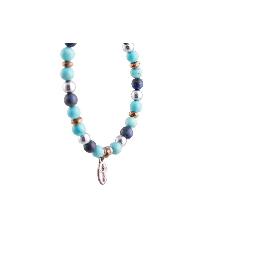 Bracciale donna con pietre naturali turchese, lapislazzuli ed ematite elastico