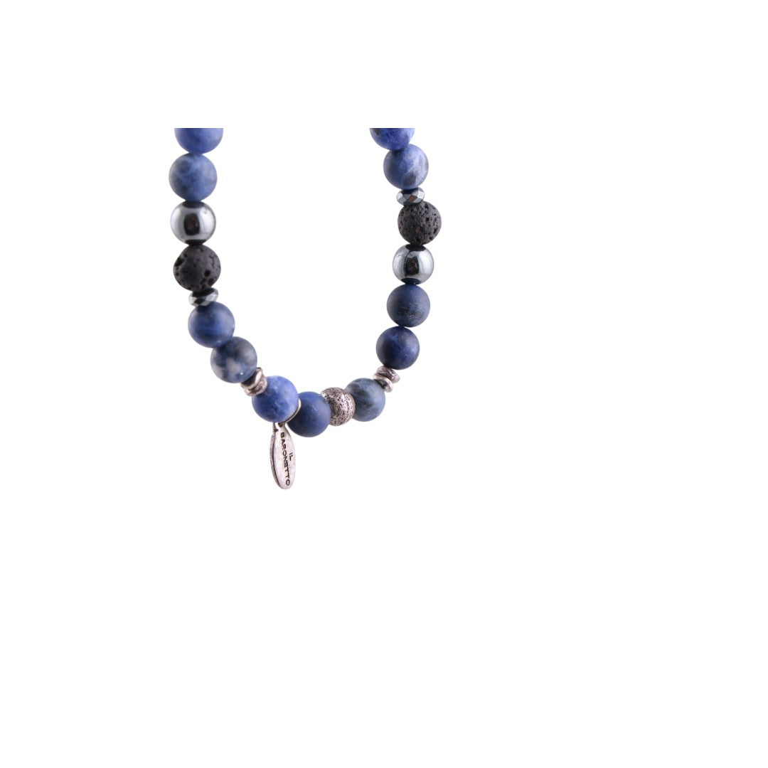 Bracciale con pietre naturali di sodalite, lava vulcanica ed ematite elastico