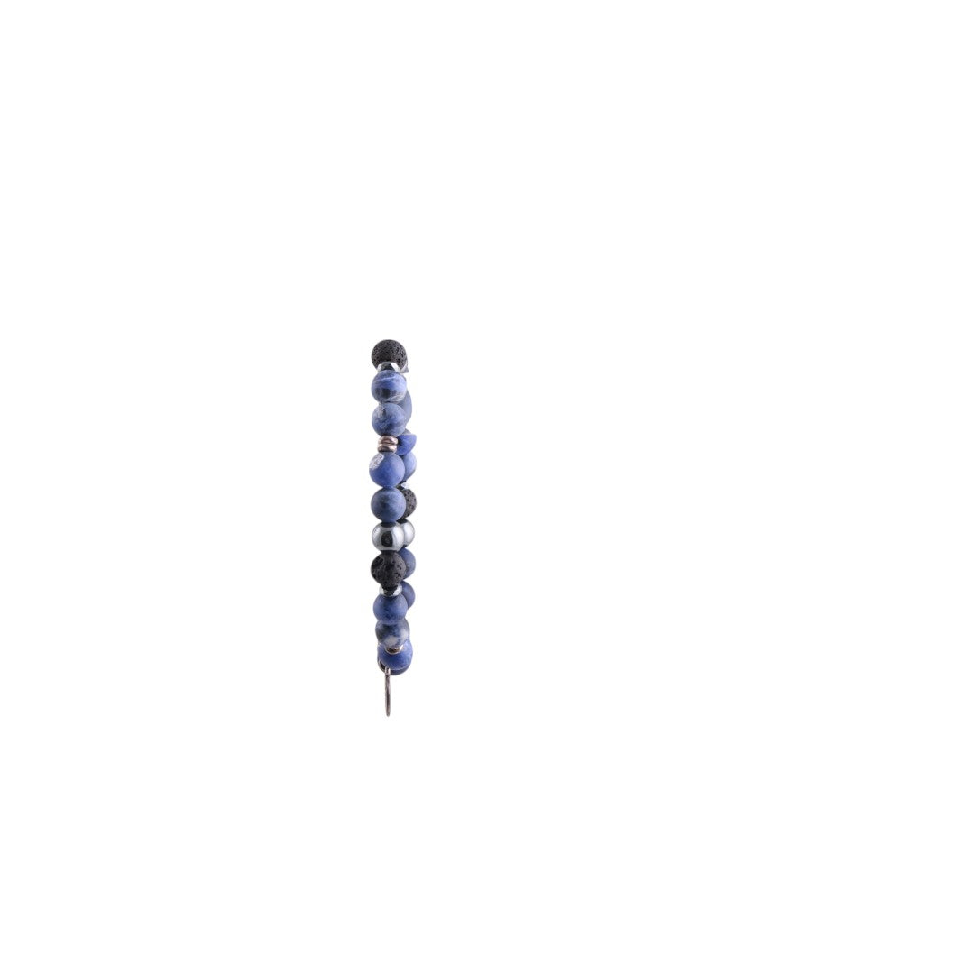 Bracciale con pietre naturali di sodalite, lava vulcanica ed ematite elastico