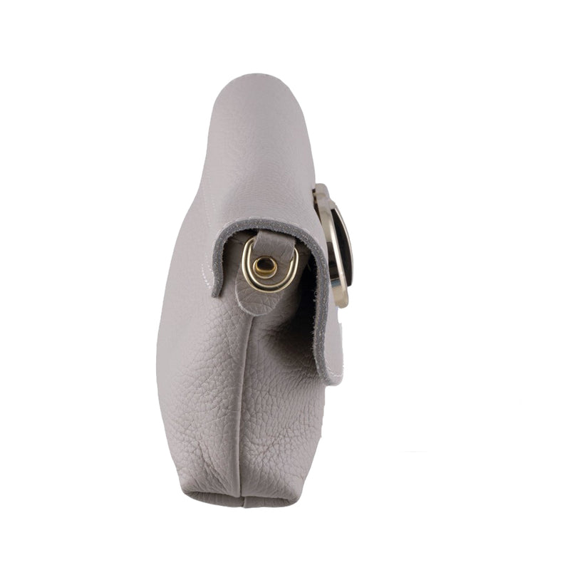Tracollina clutch in vera pelle con chiusura a fibbia dorata e zip coperta