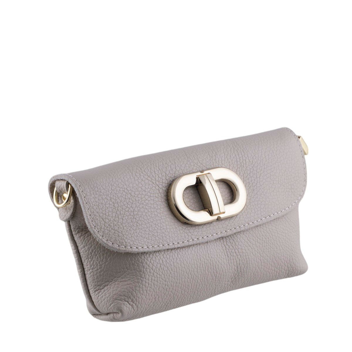 Tracollina clutch in vera pelle con chiusura a fibbia dorata e zip coperta