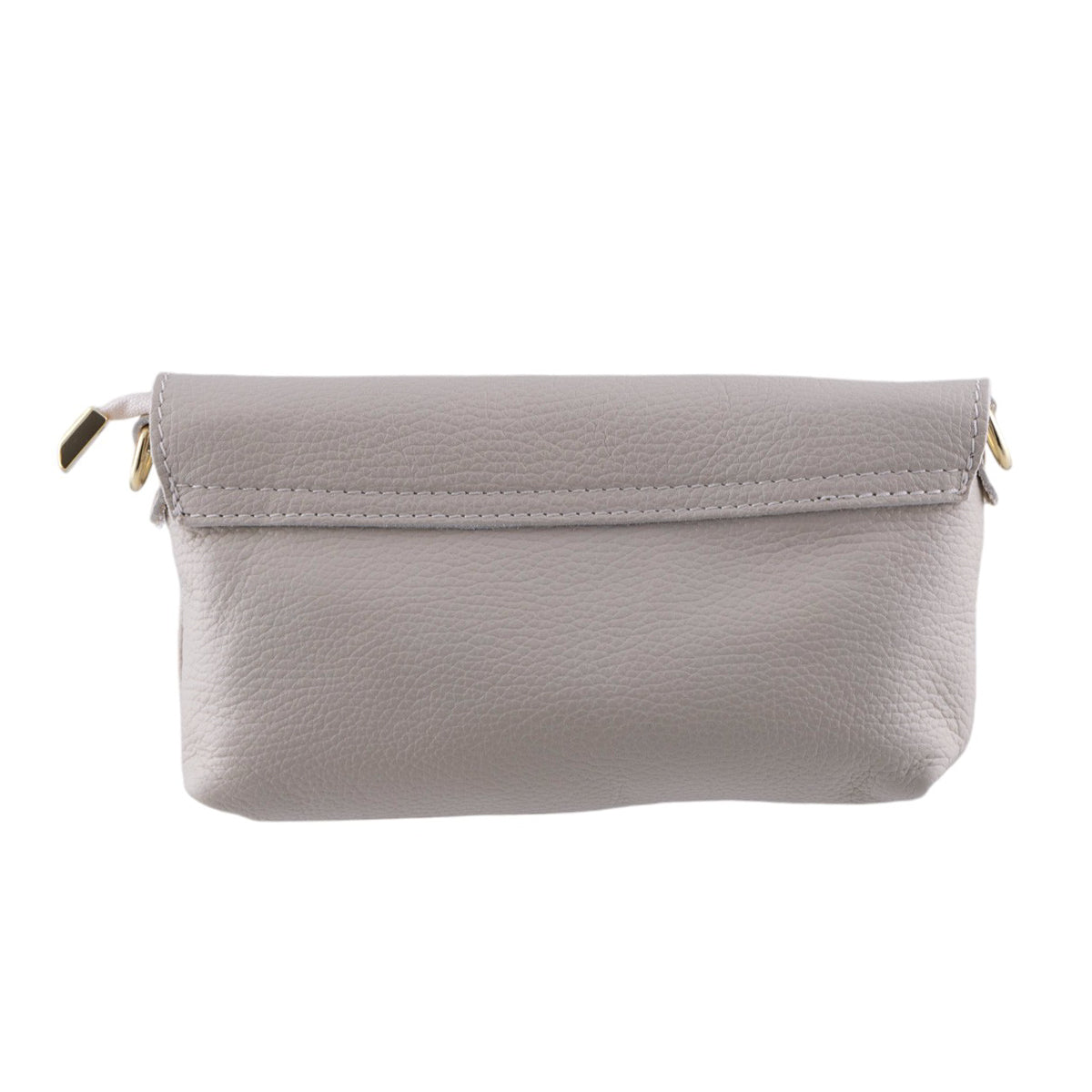 Tracollina clutch in vera pelle con chiusura a fibbia dorata e zip coperta