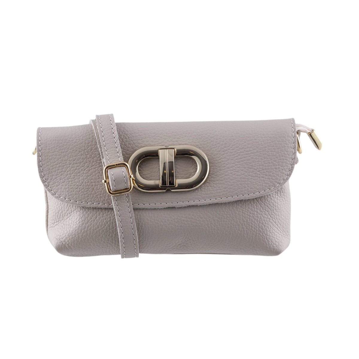 Tracollina clutch in vera pelle con chiusura a fibbia dorata e zip coperta