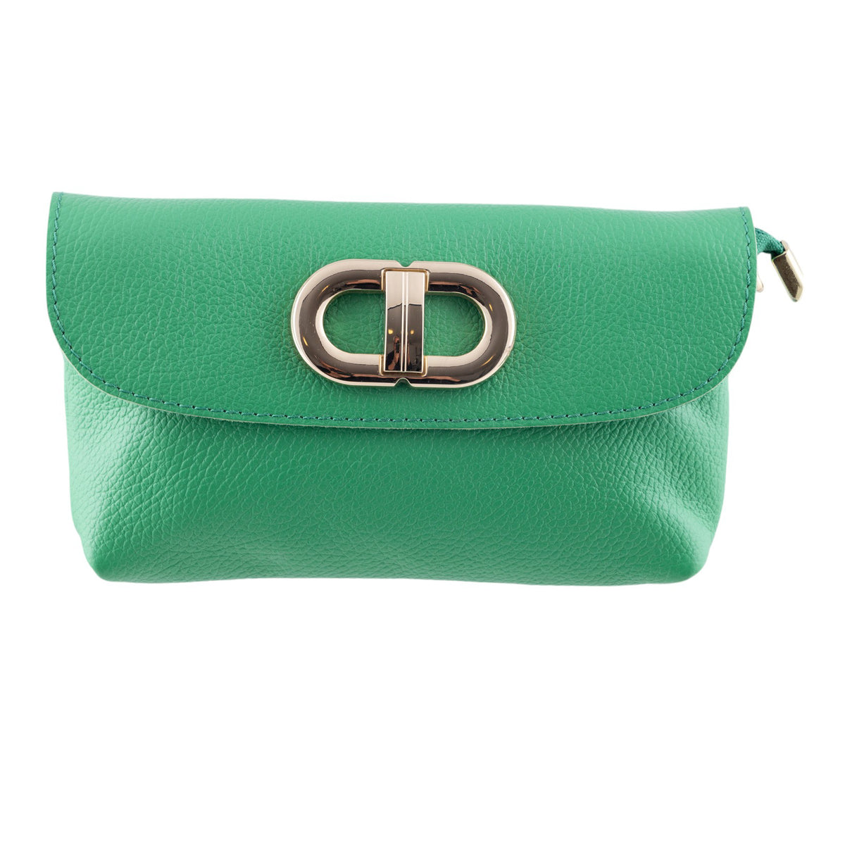 Tracollina clutch in vera pelle con chiusura a fibbia dorata e zip coperta