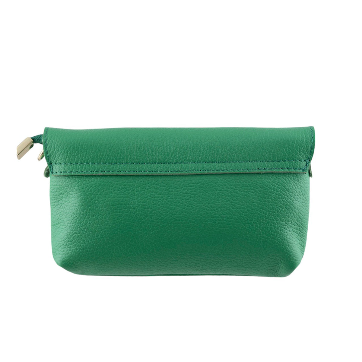Tracollina clutch in vera pelle con chiusura a fibbia dorata e zip coperta
