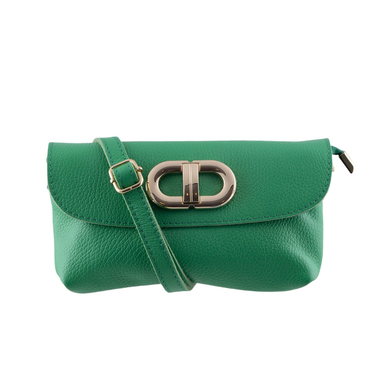 Tracollina clutch in vera pelle con chiusura a fibbia dorata e zip coperta