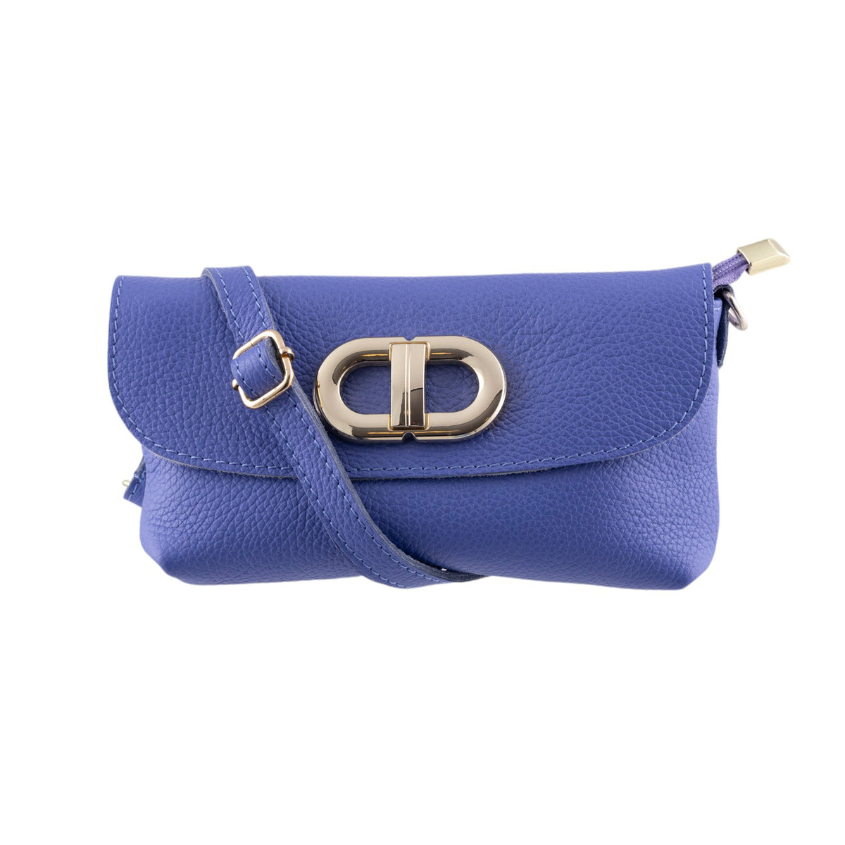 Tracollina clutch in vera pelle con chiusura a fibbia dorata e zip coperta