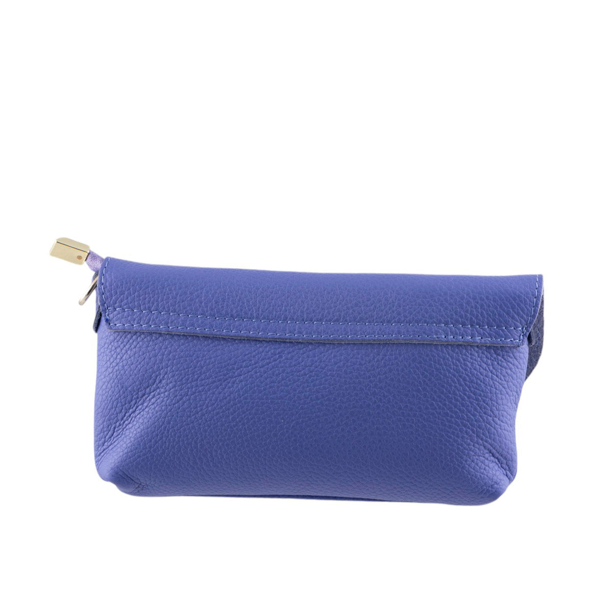 Tracollina clutch in vera pelle con chiusura a fibbia dorata e zip coperta