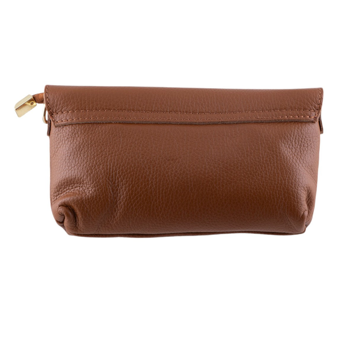 Tracollina clutch in vera pelle con chiusura a fibbia dorata e zip coperta