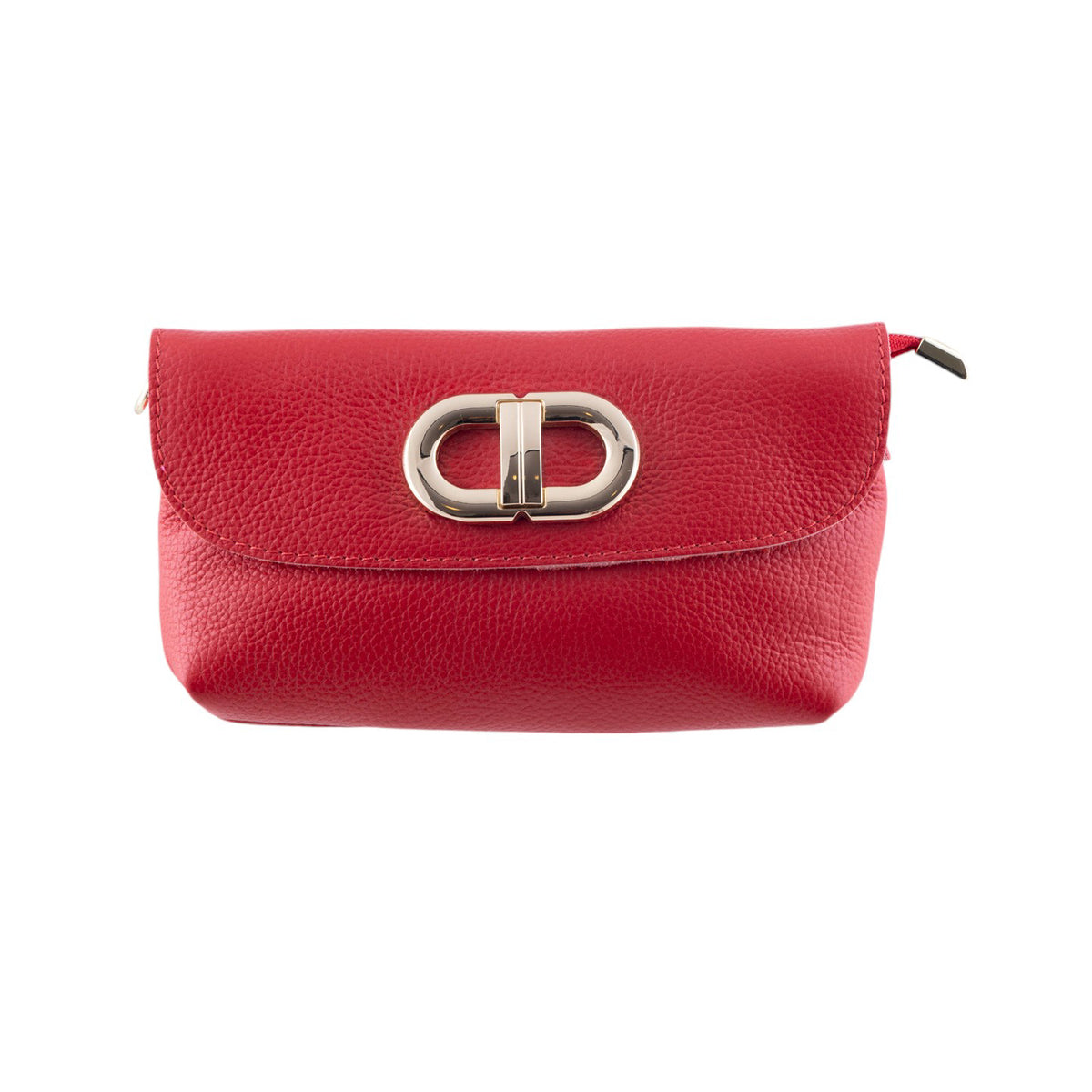 Tracollina clutch in vera pelle con chiusura a fibbia dorata e zip coperta