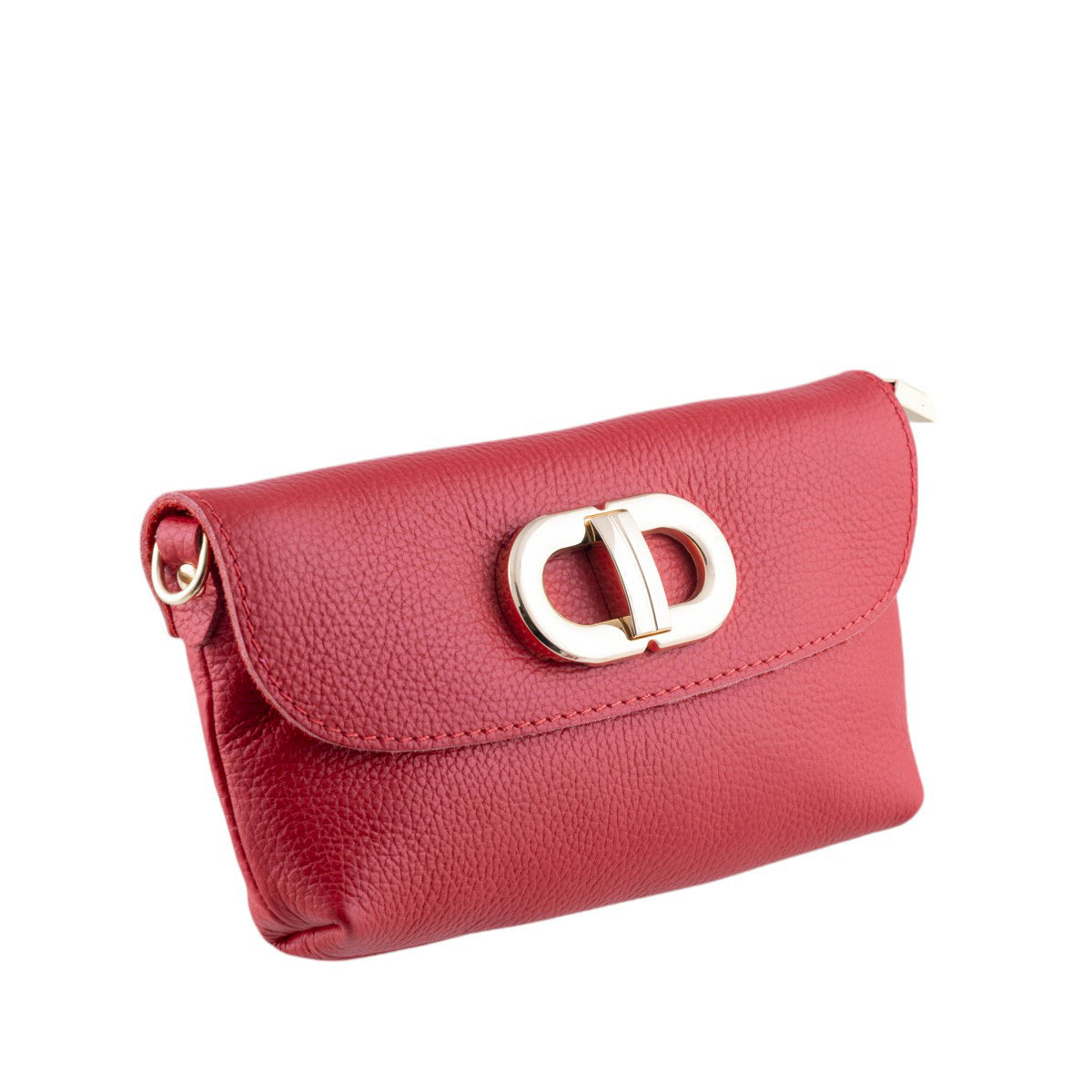 Tracollina clutch in vera pelle con chiusura a fibbia dorata e zip coperta