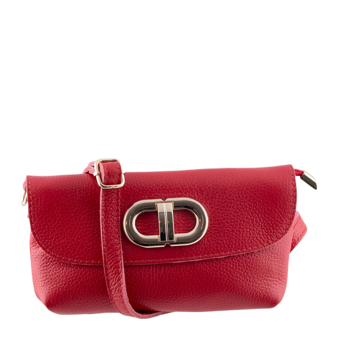 Tracollina clutch in vera pelle con chiusura a fibbia dorata e zip coperta