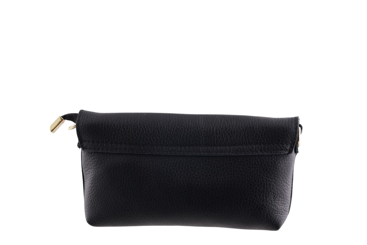 Tracollina clutch in vera pelle con chiusura a fibbia dorata e zip coperta