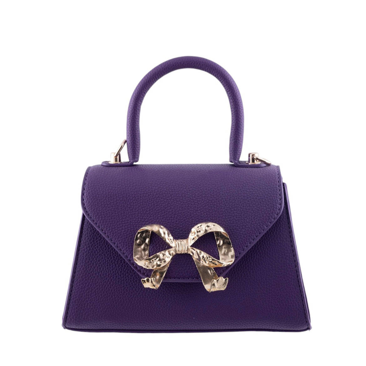 Borsa donna a trapezio in pelle martellata con chiusura frontale a fiocco oro