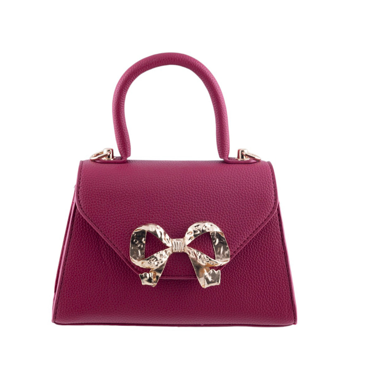 Borsa donna a trapezio in pelle martellata con chiusura frontale a fiocco oro