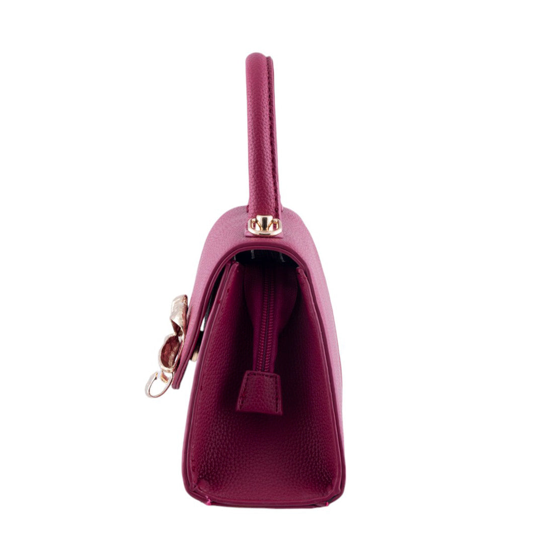Borsa donna a trapezio in pelle martellata con chiusura frontale a fiocco oro