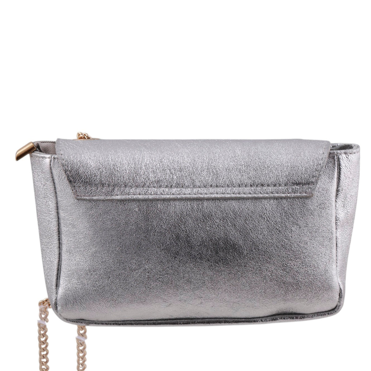 Borsa in vera pelle effetto laminato, catena tracolla e fibbia oro Made in Italy