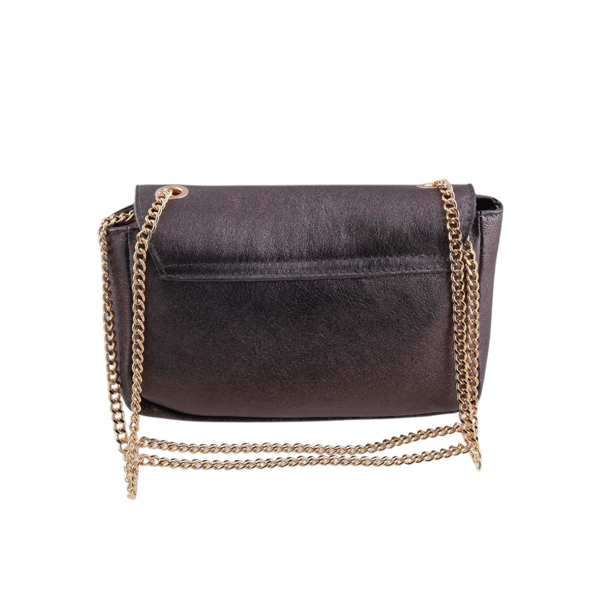 Borsa in vera pelle effetto laminato, catena tracolla e fibbia oro Made in Italy