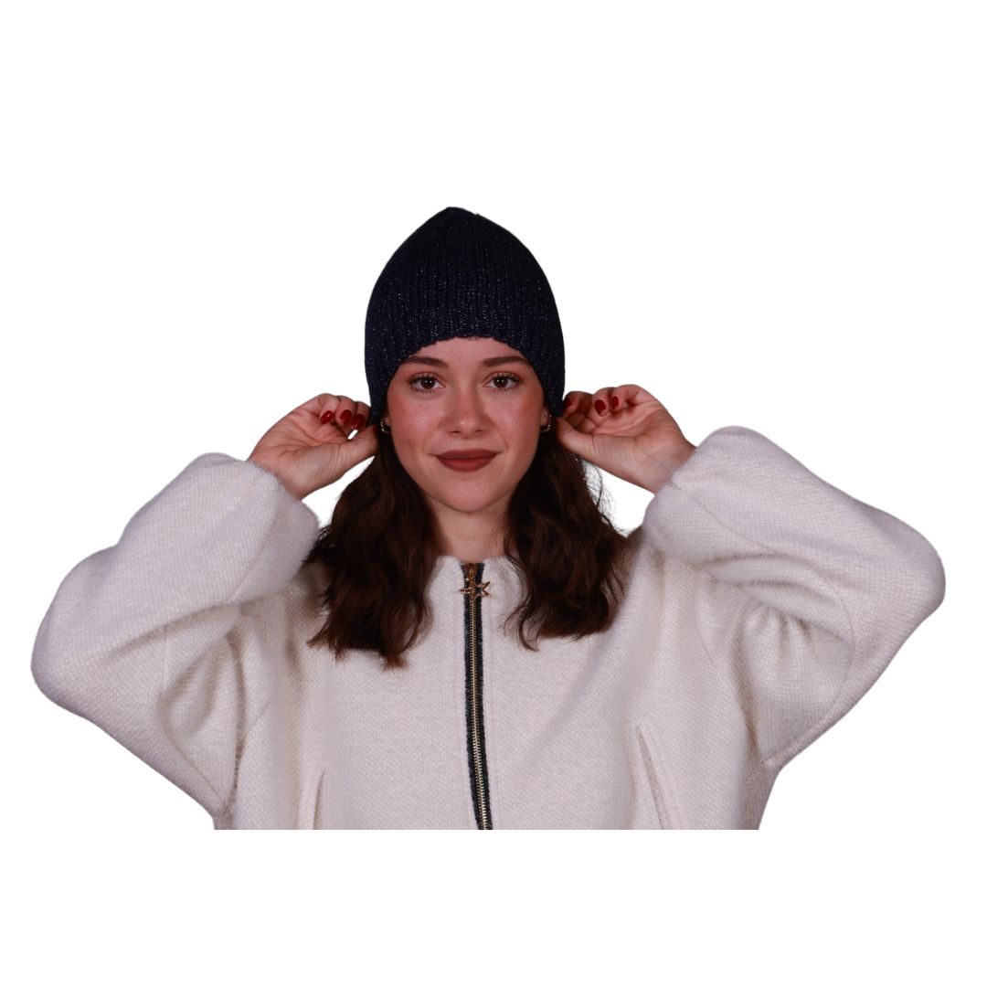 Berretto donna in maglia calda intrecciata e filo lurex Made in Italy