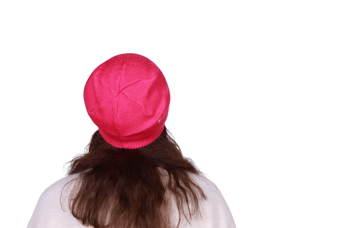 Berretto donna in misto lana con brillantini e cucitura posteriore Made in Italy