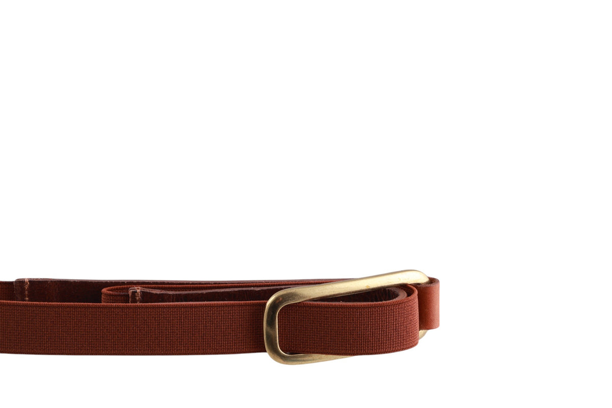 Cintura donna in pelle ed elastam con fibbia ovale metallica e finitura lucida