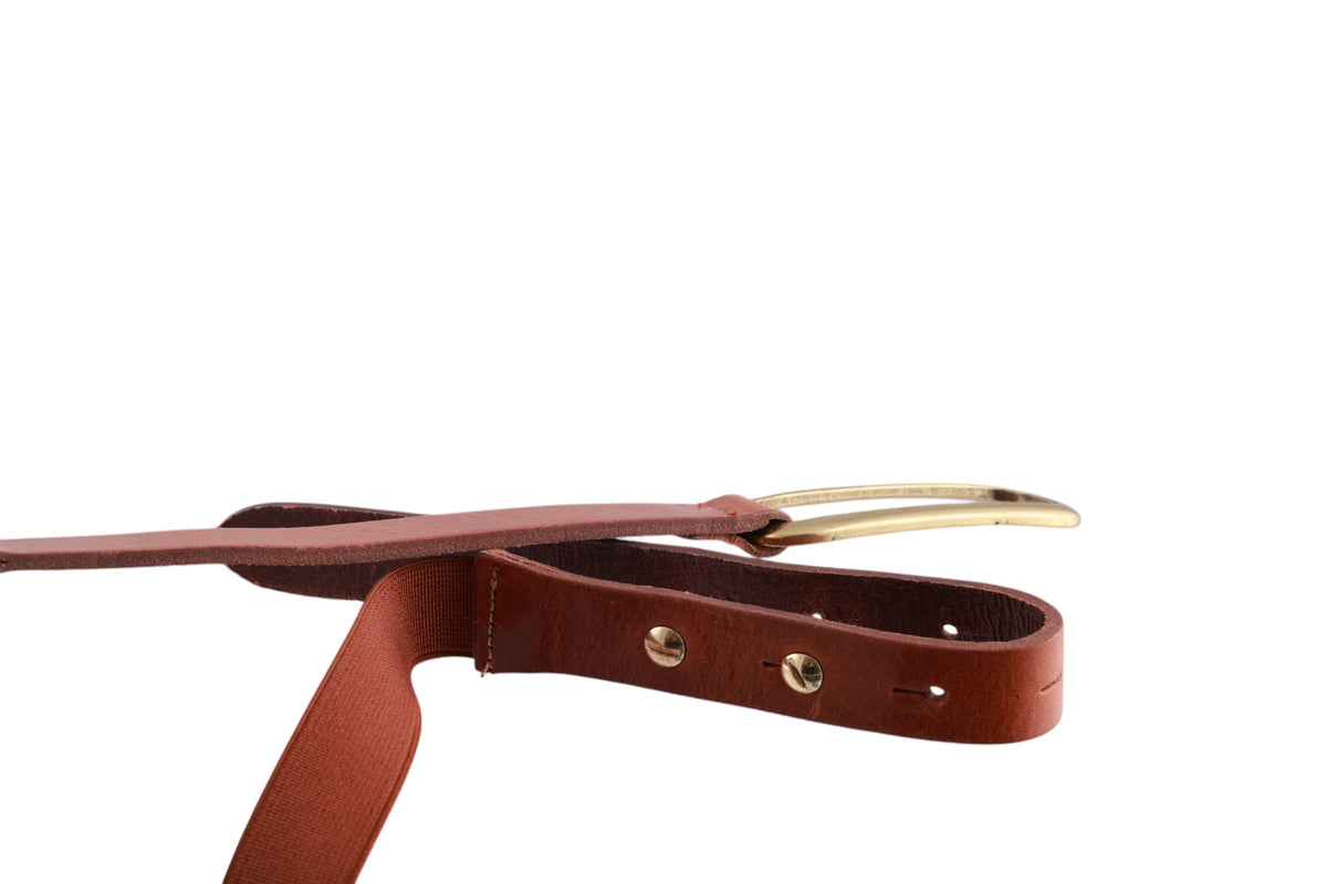 Cintura donna in pelle ed elastam con fibbia ovale metallica e finitura lucida