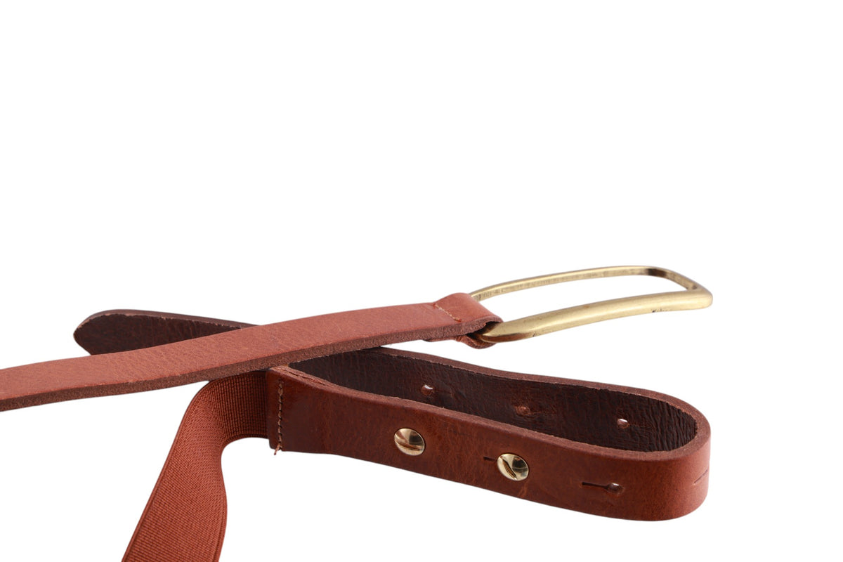 Cintura donna in pelle ed elastam con fibbia ovale metallica e finitura lucida