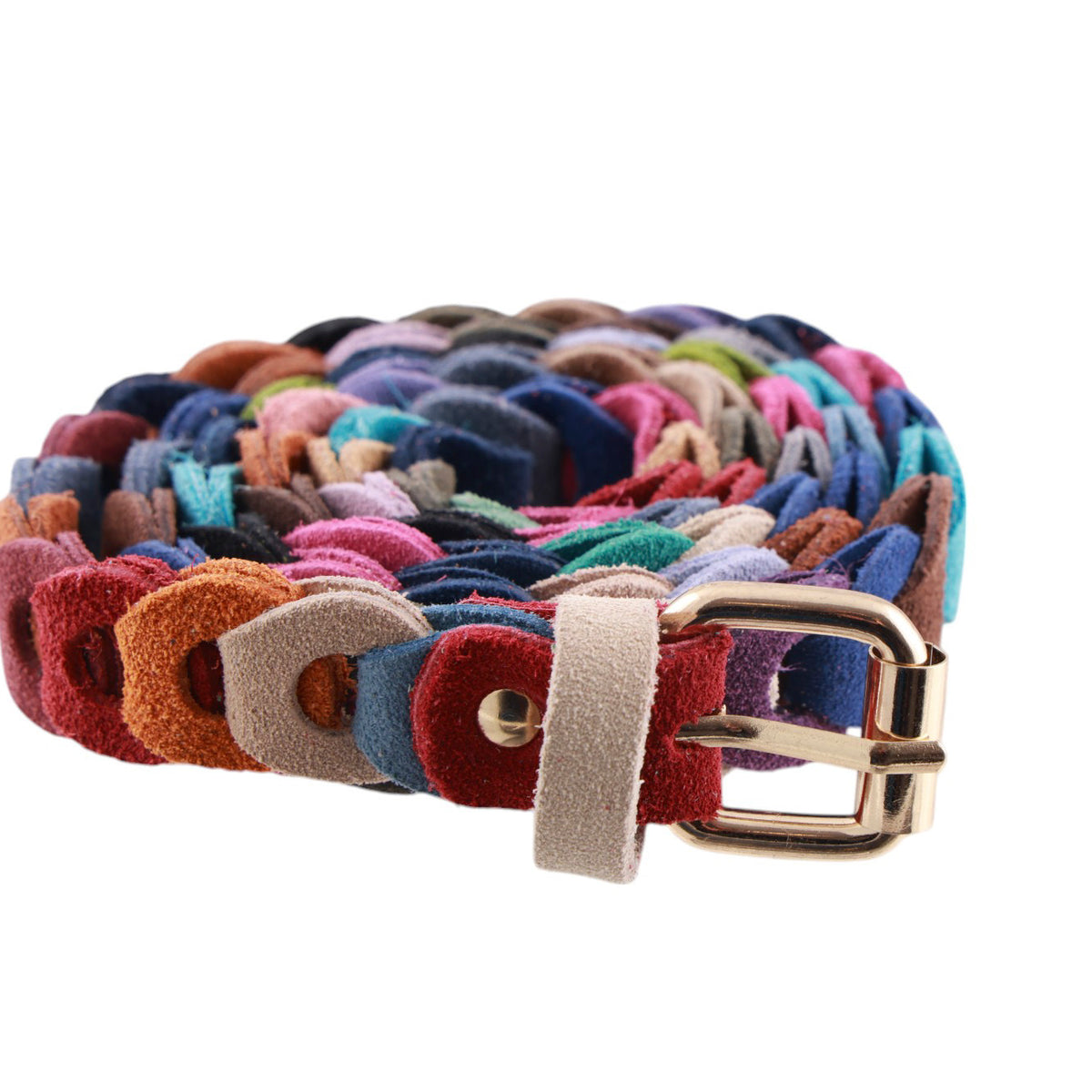 Cintura donna multicolor in catenella scamosciata intrecciata con fibbia metallo