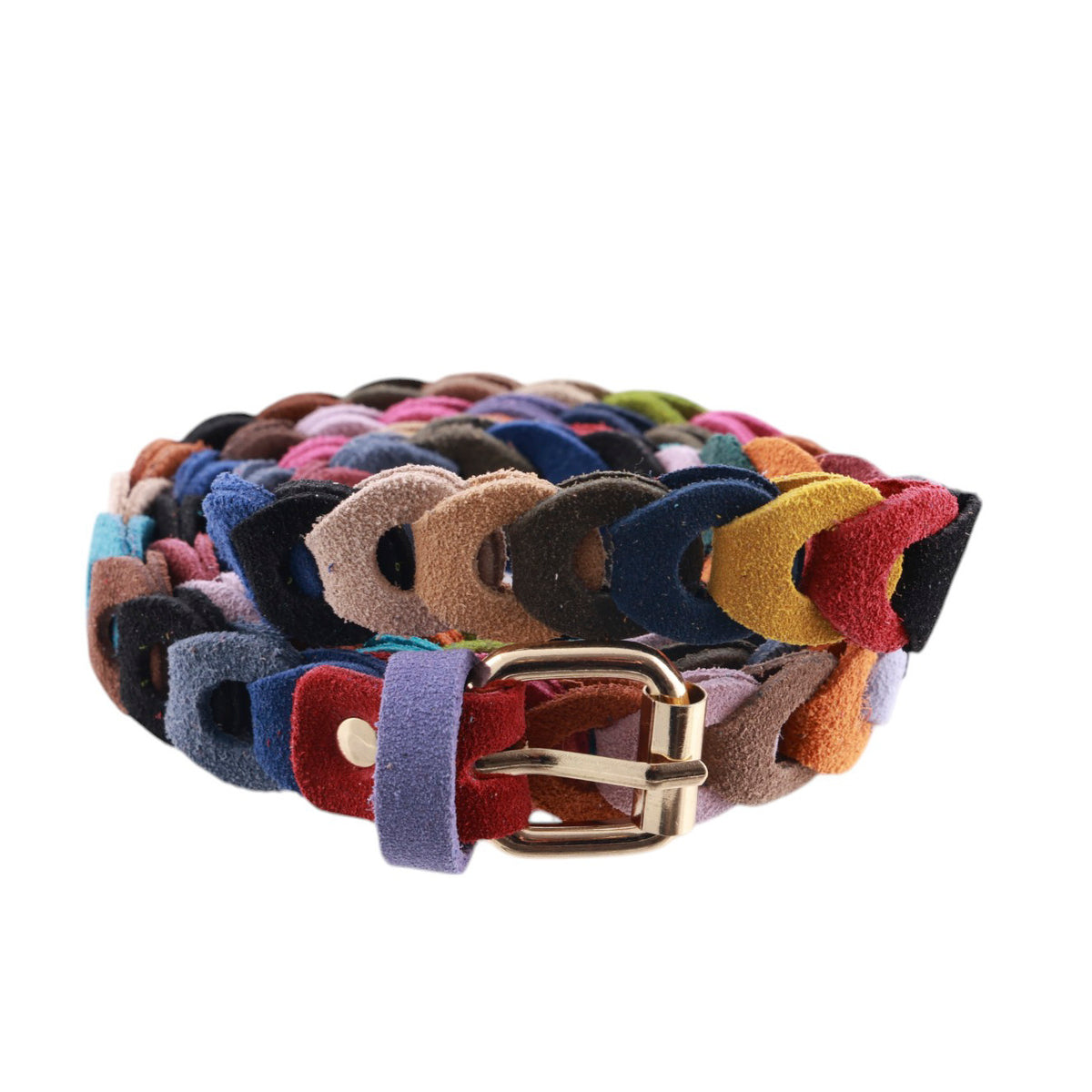 Cintura donna multicolor in catenella scamosciata intrecciata con fibbia metallo