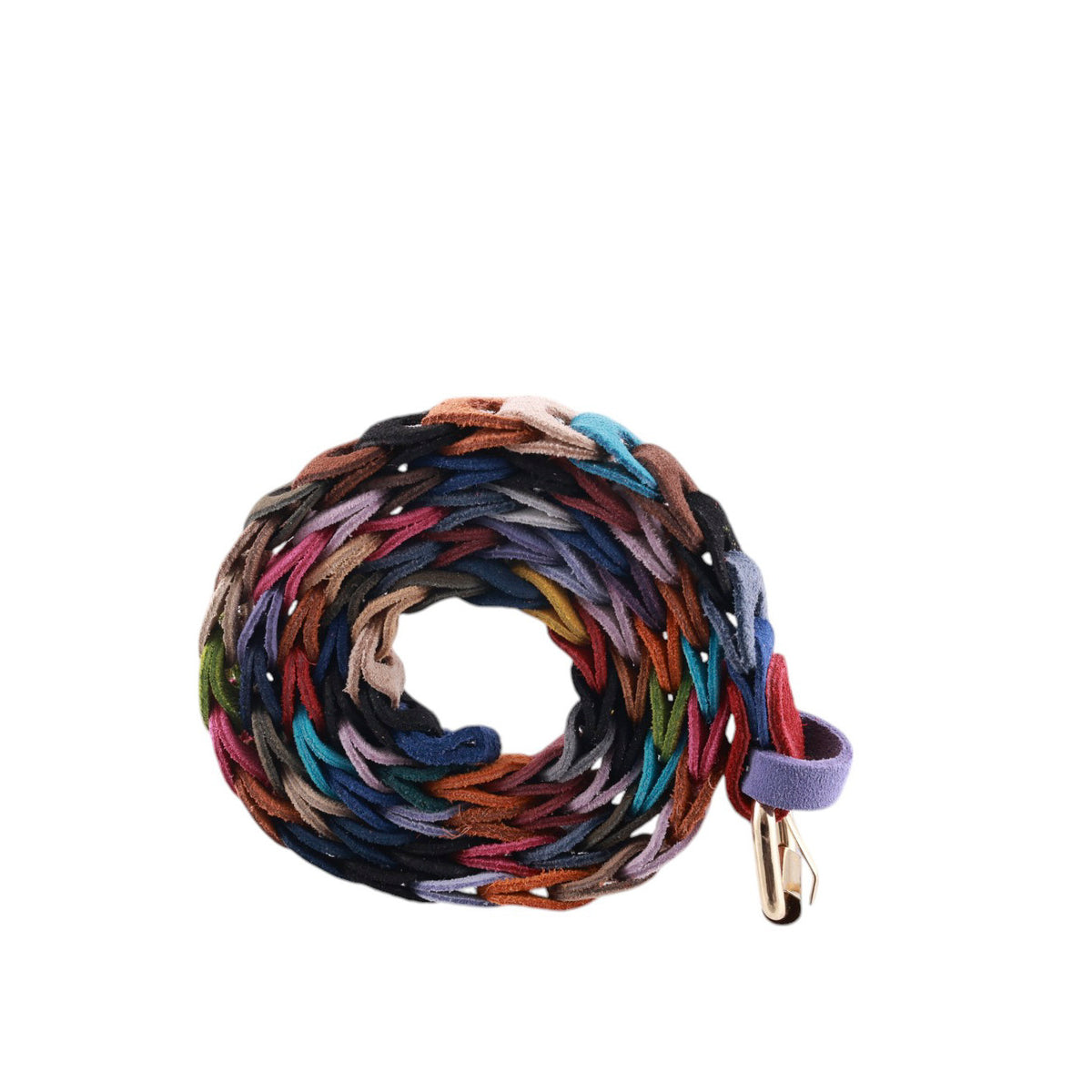Cintura donna multicolor in catenella scamosciata intrecciata con fibbia metallo