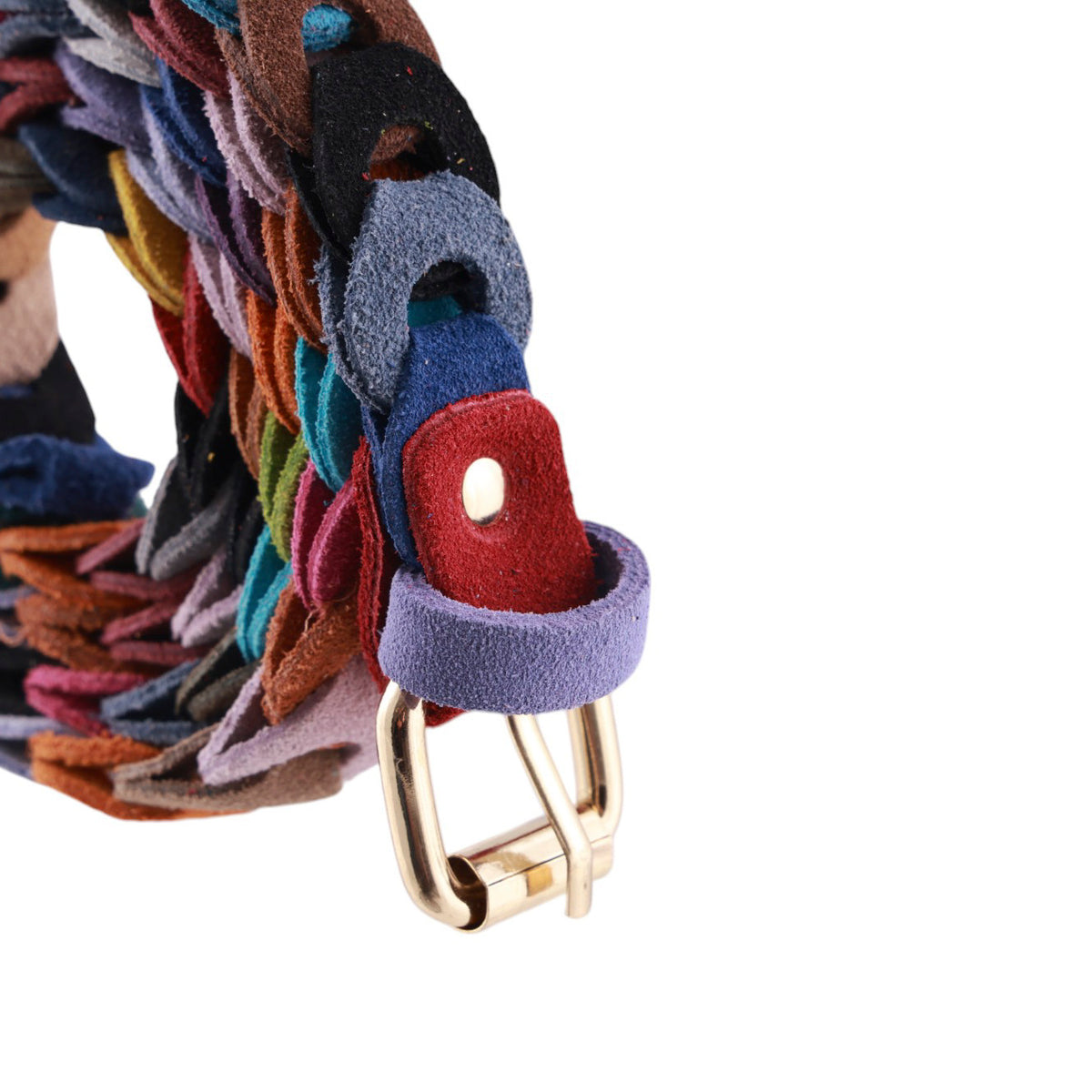 Cintura donna multicolor in catenella scamosciata intrecciata con fibbia metallo