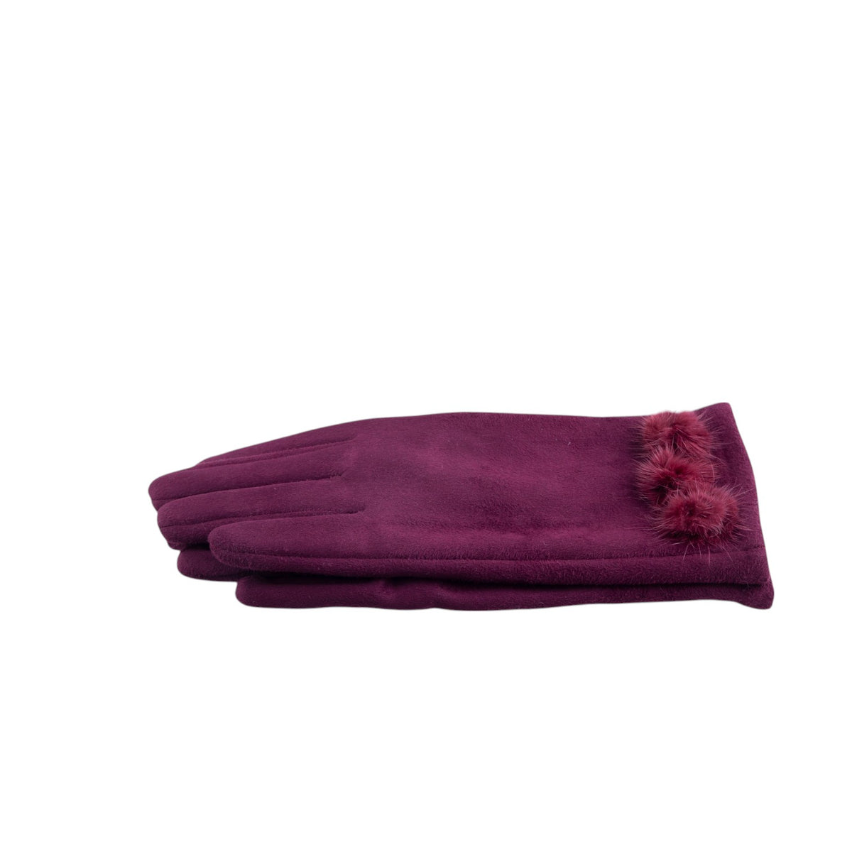 Guanti touch con 3 pon pon decorativi modello scamosciato con interno caldo