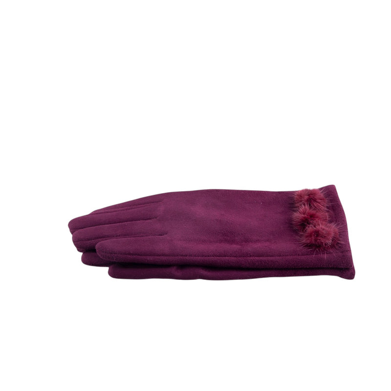 Guanti touch con 3 pon pon decorativi modello scamosciato con interno caldo